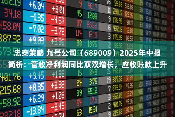 忠泰策略 九号公司（689009）2025年中报简析：营收净利润同比双双增长，应收账款上升