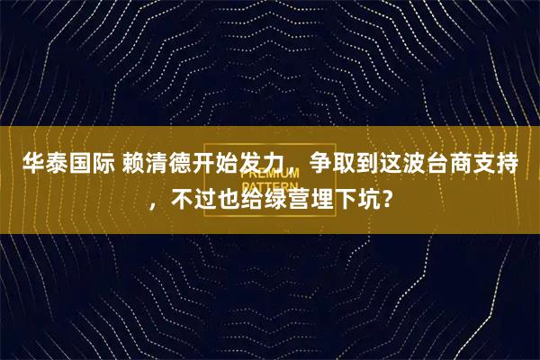 华泰国际 赖清德开始发力，争取到这波台商支持，不过也给绿营埋下坑？